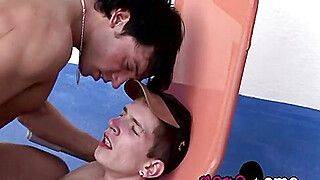 Philip Kraus rides Denis Raws raw cock by an outdoor pool - gayxo.com